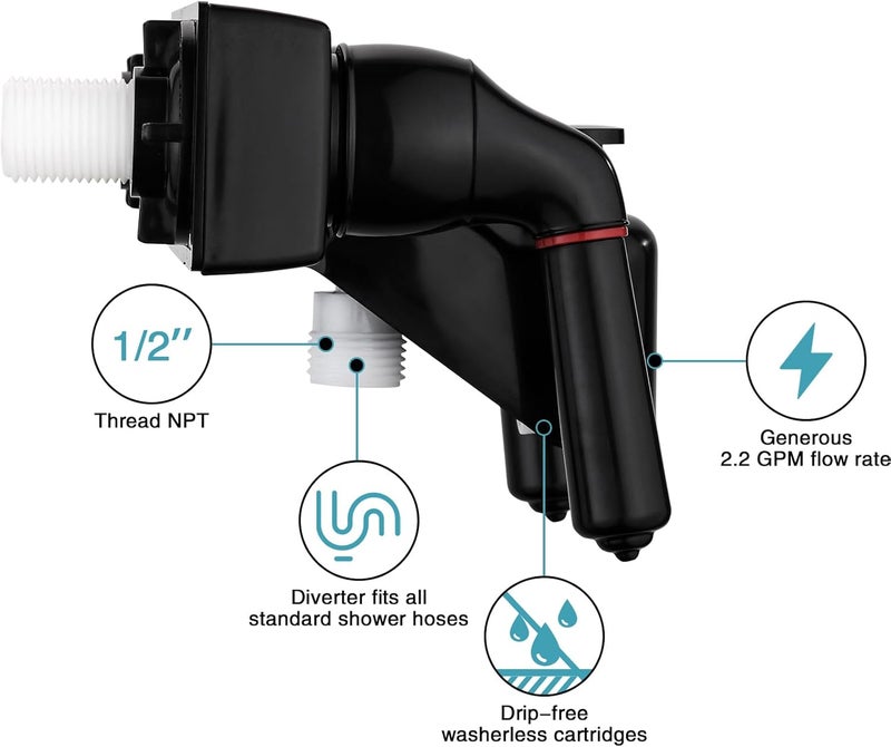 LavishStream RV Shower Faucet, 4 inch Shower Valve Diverter Replacement, with Classical Dual Handles for RV/Camper/Motorhome Bathroom, Black - Image 3